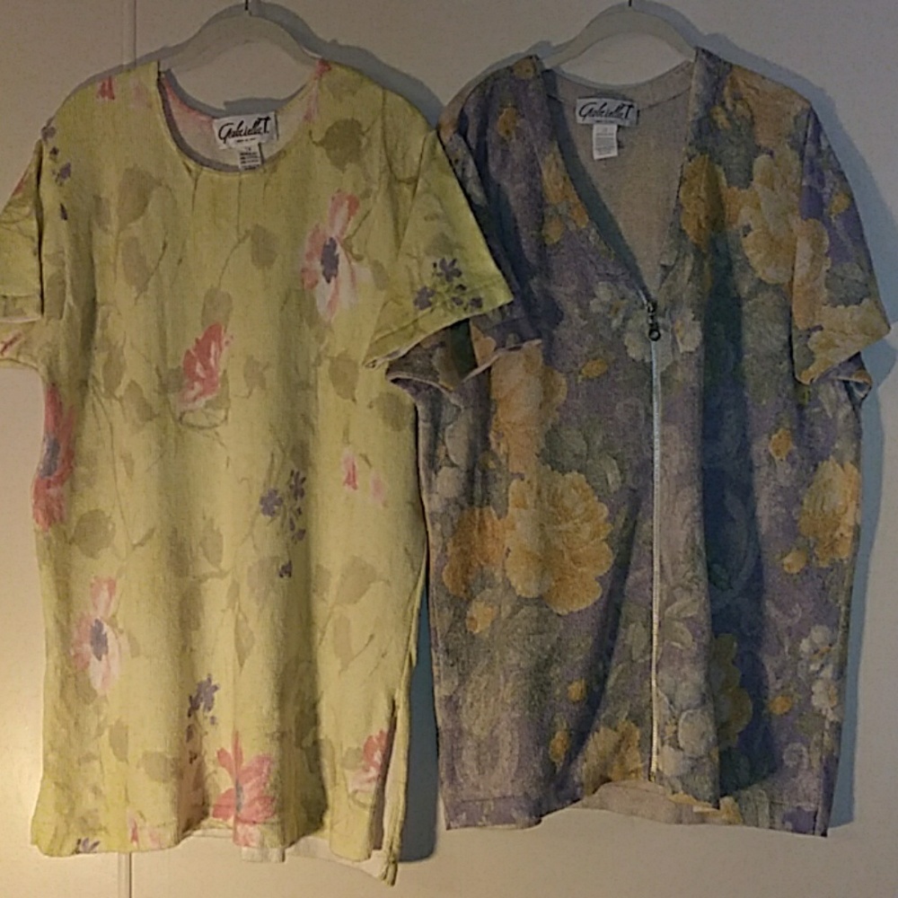Two Floral Gabrielle T. sweaters